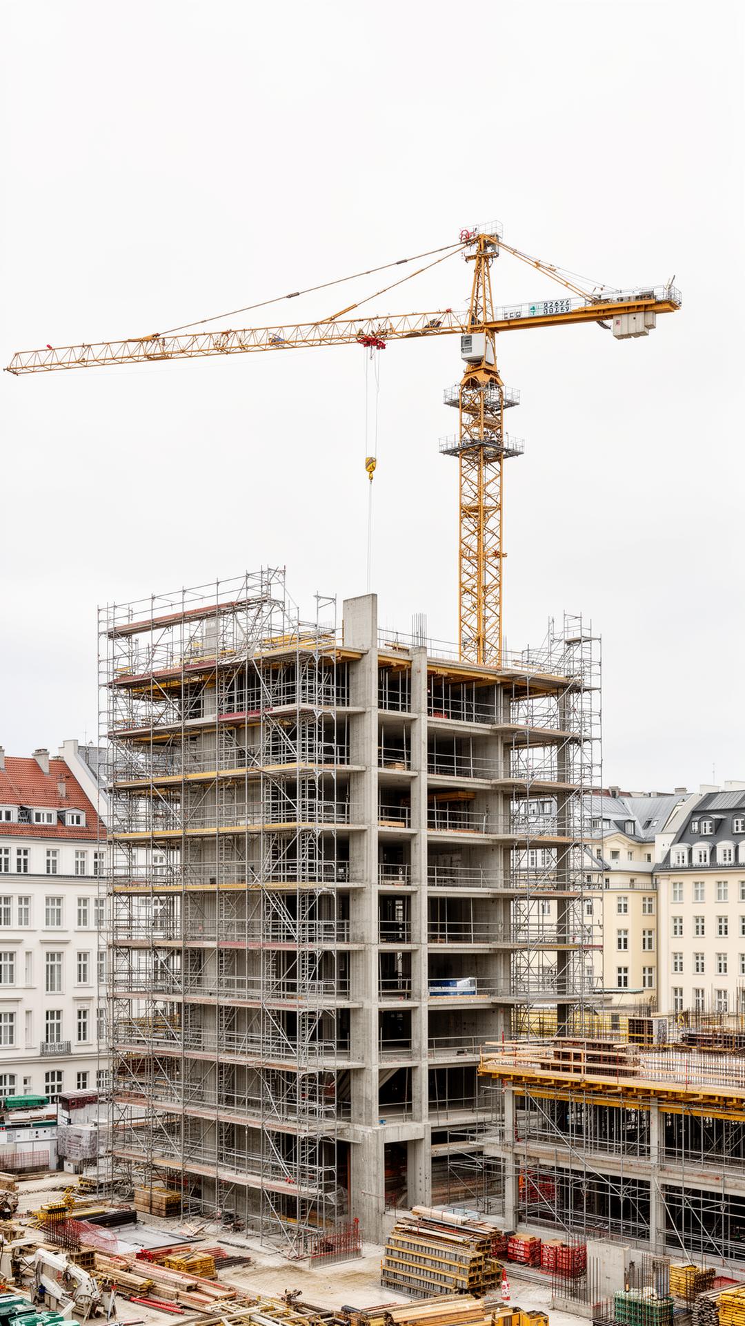 Wohnungsbauprojekt mit Kran in Berlin